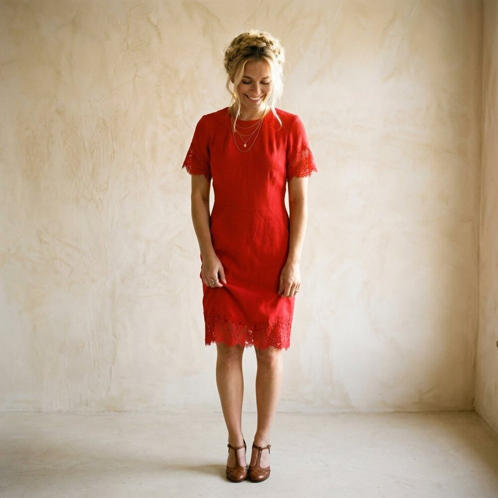 H&M Vintage Style Red Lace Pencil Dress - Size 8 - Like New - Picture 3 of 8